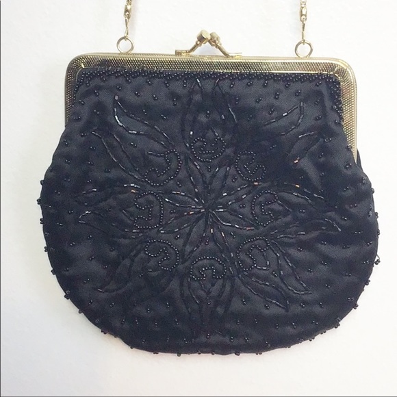 Black Beaded Crossbody Bag/Clutch/Purse - Picture 1 of 7